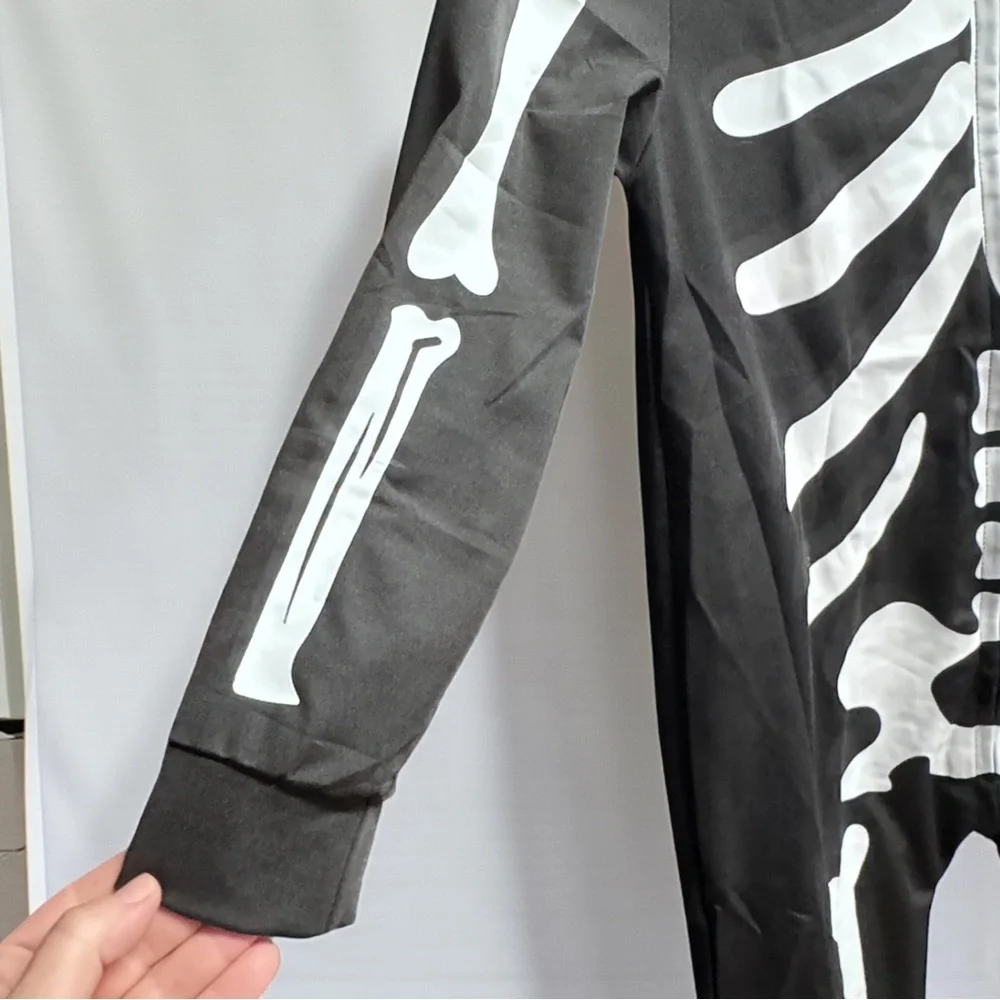 Kids Skeleton Costume Jumpsuit 8T Hooded Halloween Black White One Piece NWOT